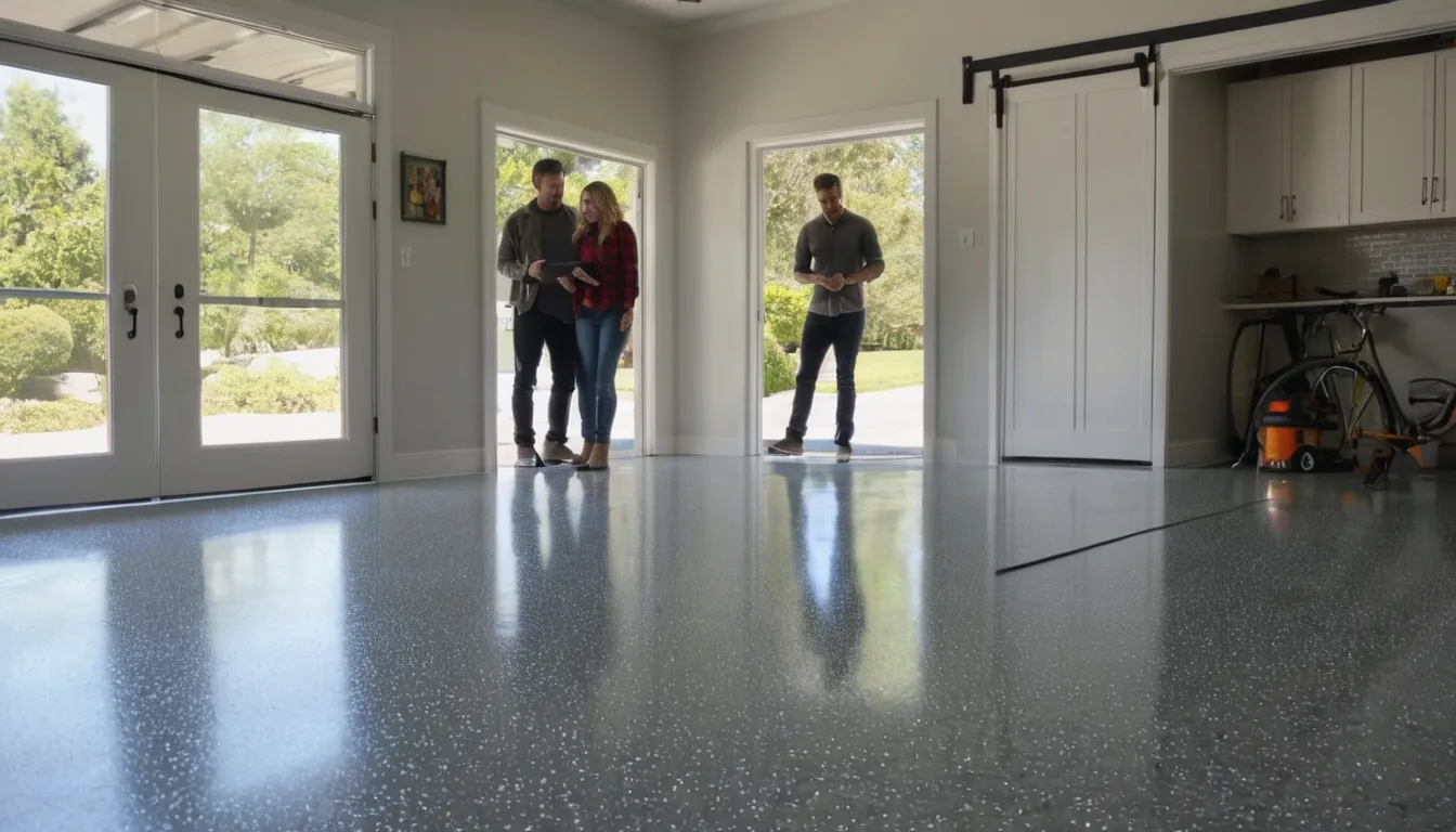 Clean epoxy garage floor with color flakes in a home near Aurora